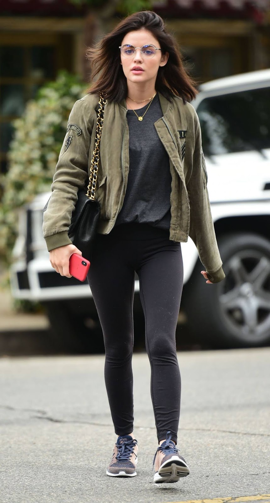 Lucy Hale high street style in bomber jacket photo