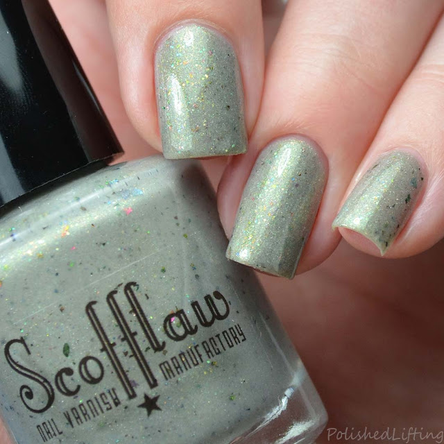 gray nail polish with green shimmer