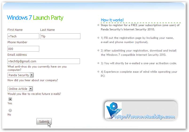 PANDA LAUCH! Windows 7 Lauch Party - Free 1 year Kaspersky and Panda Internet Security 