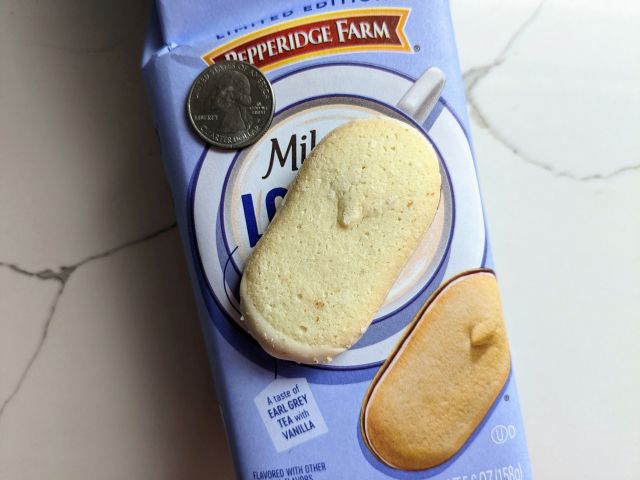 The top of a Pepperidge Farm London Fog Milano Cookie.