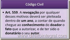 Código Civil, art. 559 - Prazo decadencial para a revogação de doação.