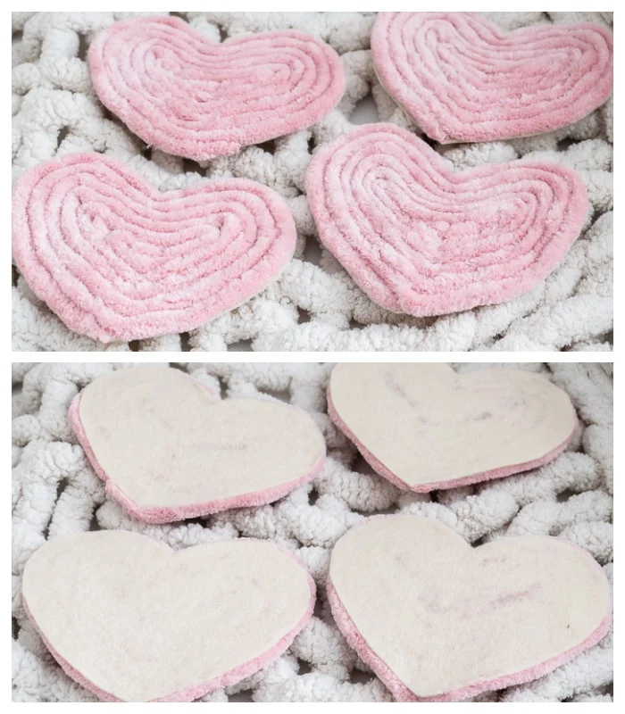 yarn heart coasters front and back