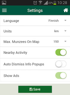 Kieliasetukseksi Finnish ja Units asetukseksi km