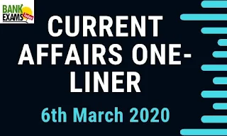 Current Affairs One-Liner: 6th March 2020