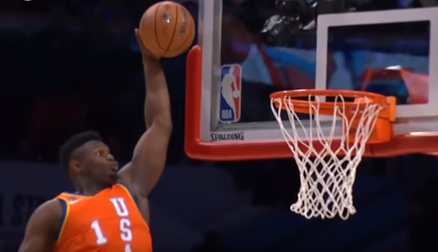 Zion Williamson throws down alley oop slam dunk at NBA Rising Stars Challenge 2/14/2020