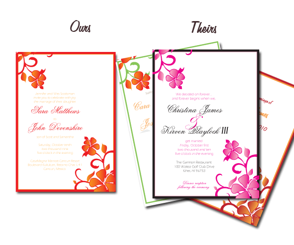  hot pink and black to royal red and orange Hawaiian Wedding Invitation
