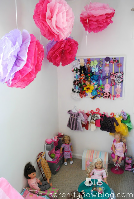 Tissue Paper Pom Poms in a Shared Girls' Room, from Serenity Now