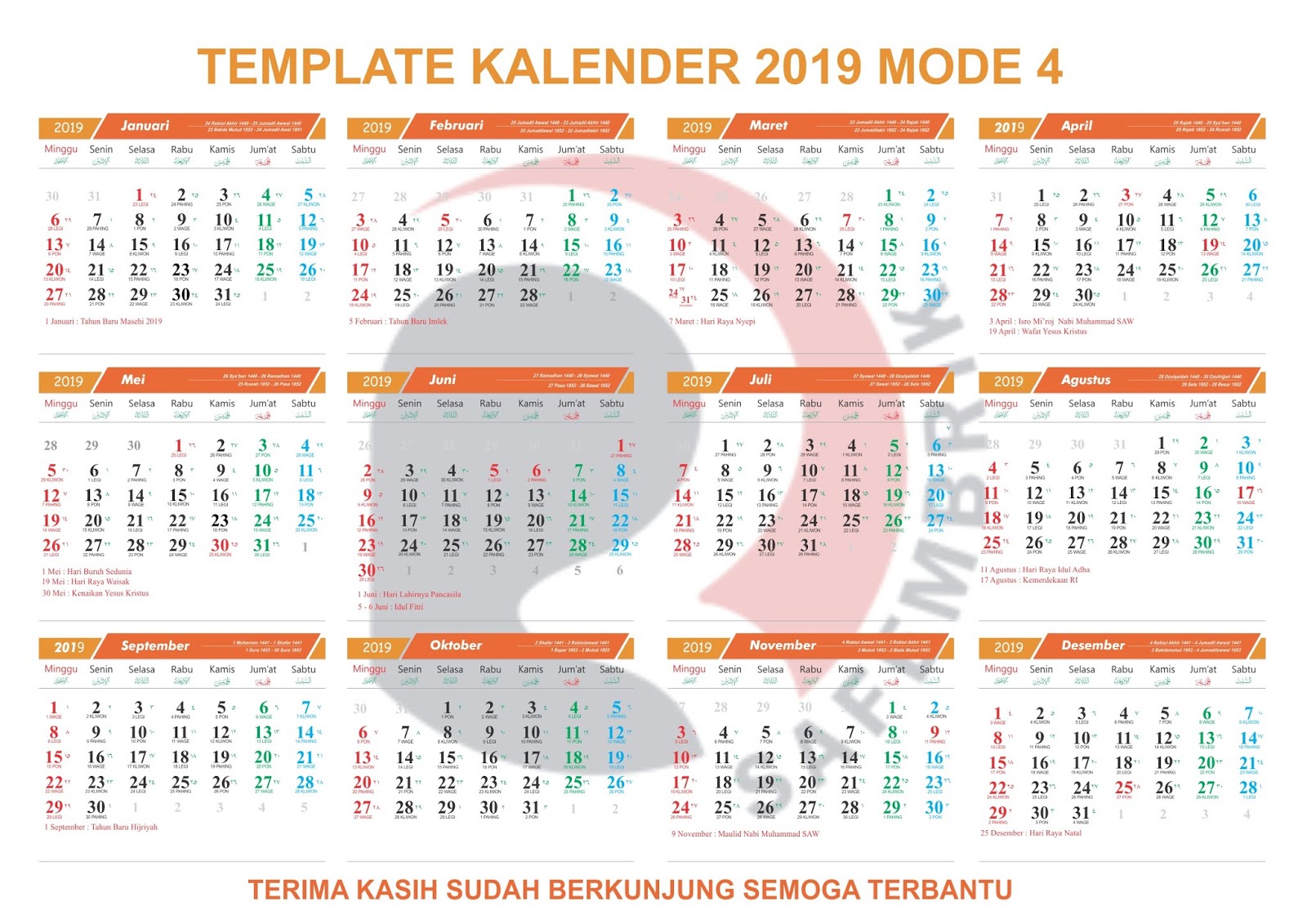 Template Kalender 2019 Lengkap Model 04 Coreldraw Hanya Ada Satu