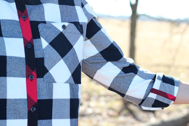 Grainline Archer Shirt from Mood Fabrics' Buffalo Check Flannel - sleeve finish