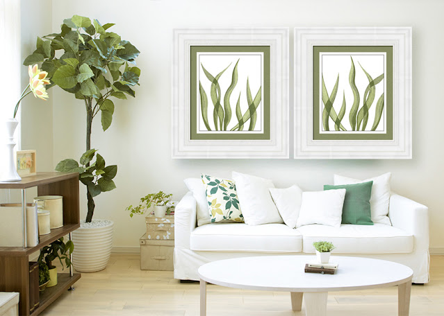 Seaweed watercolor paintings in interior decor artist Irina Sztukowski