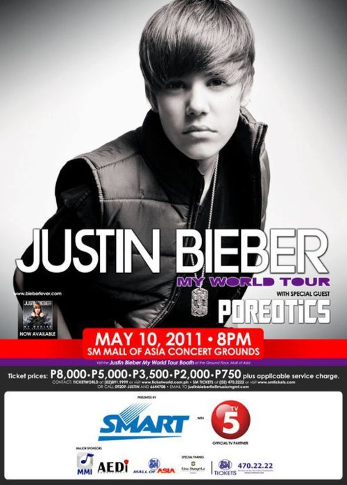 justin bieber world tour ticket. of Justin Bieber My World