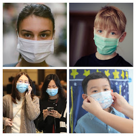 Four-picture collage of a diverse group of people wearing a surgical mask.