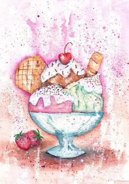 Sorvete na Taça em Aquarela