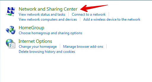 network and sharing center