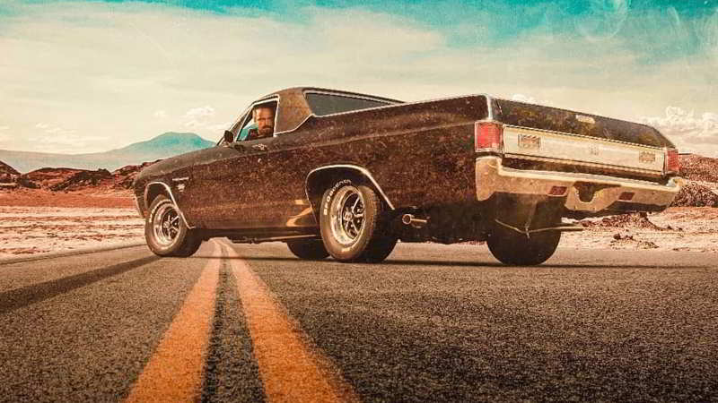 El Camino pickup car in the road with Jesse