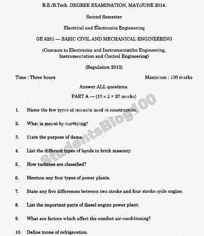 Civil Engineering Anna University Previous Year Question Papers - anna university question papers results news events