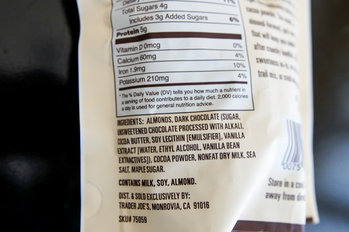 Trader Joe's Slightly Coated Dark Chocolate Almonds ingredients