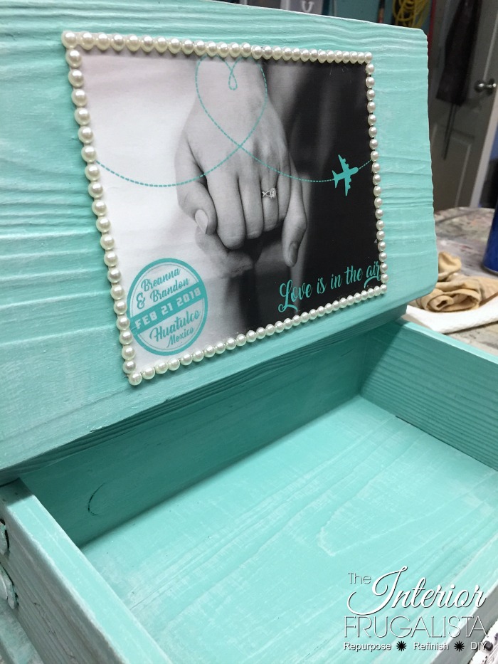 Planning a beach wedding? Here's an idea for upcycling a chest style wooden box into a unique personalized wedding card box for a destination wedding.