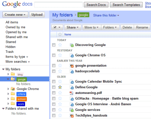 Google Docs gets Shared Folders