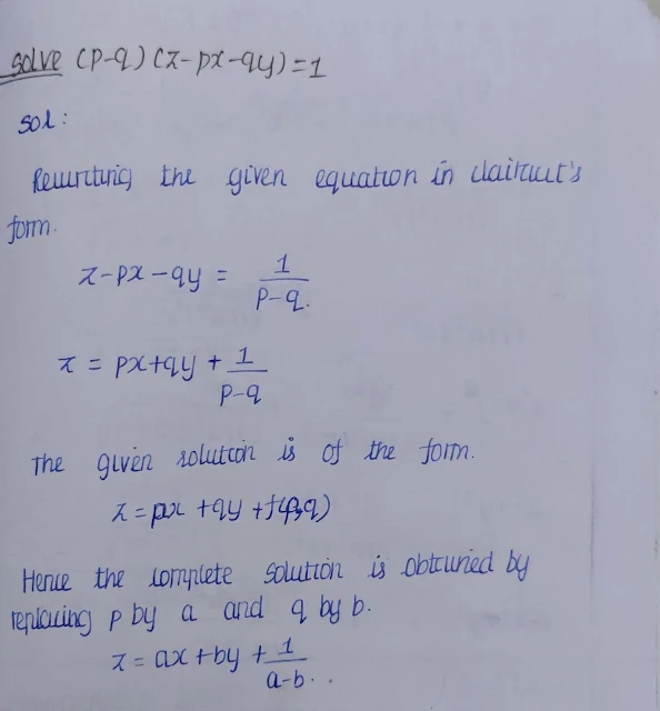 solve : (p-q)(z-px-qy)=1