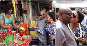 Governor Wike and wife spotted shopping at a local market in Port Harcourt (Photos) 