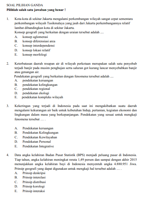  SOAL LATIHAN UN DAN USBN GEOGRAFI SMA TAHUN 2020 TAHUN 