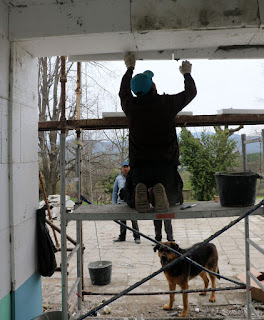 Insulation above the porch, from the small scaffold