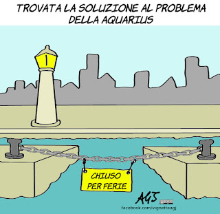 ong, aquarius, salvini, porti, migranti, vignetta, satira