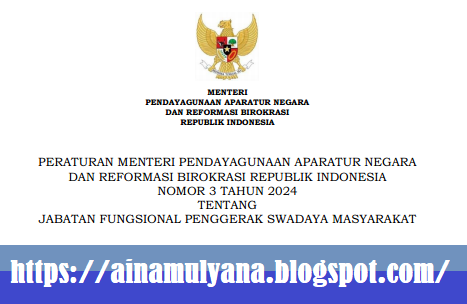 Peraturan Menteri PANRB atau Permenpan RB Nomor 3 Tahun 2024 Tentang Jabatan Fungsional Penggerak Swadaya Masyarakat