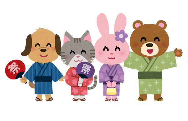 浴衣を着た動物のキャラクター