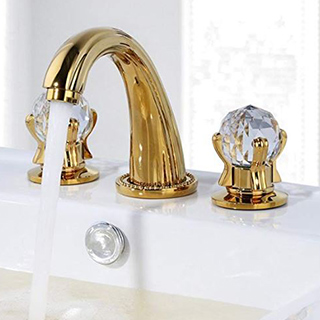 Luxury Gold Finish Bathroom Faucet with Crystal Knobs 3 Holes...