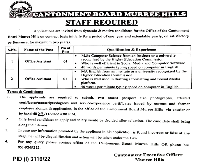 Muree Cantonment Board (CB) Jobs 2022 
