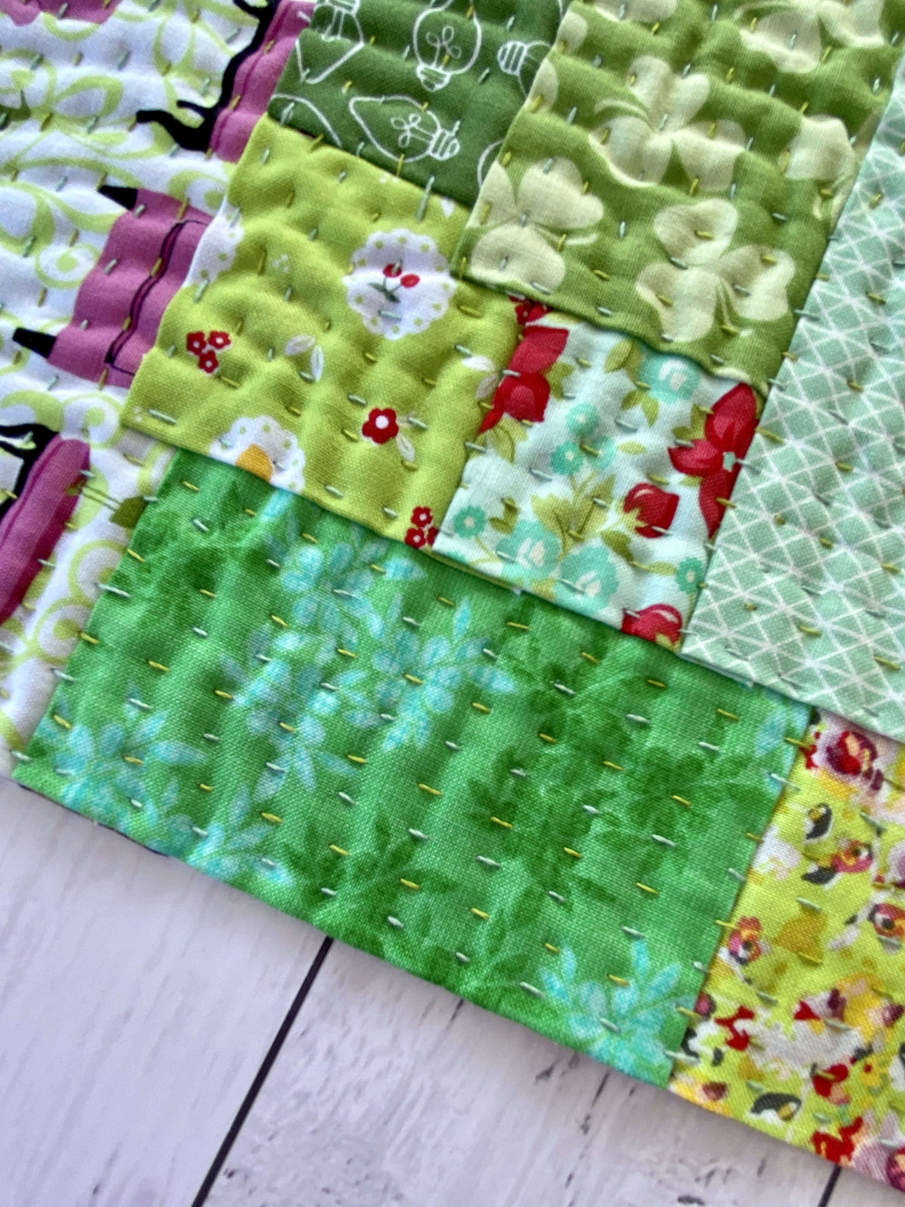 Green Patchwork Fabric Squares | Quilting Fabric Squares Green Stripes