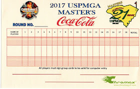 Scorecard from the 2017 USPMGA Master's minigolf competition held at the Hawaiian Rumble Mini Golf course in North Myrtle Beach. From Pat Sheridan / The Putting Penguin