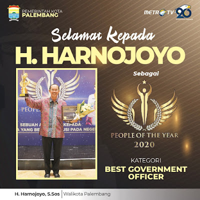 Walikota Palembang, H. Harnojoyo Terima Penghargaan Sebagai Kepala Daerah kategori Best Government Officer of The Year Dari Metro TV.