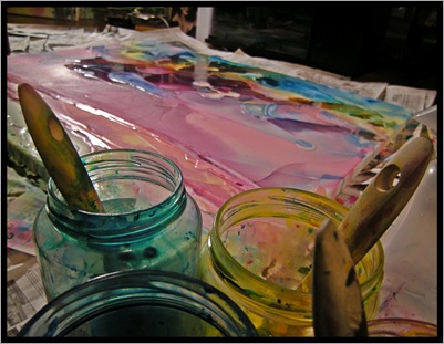 Process painting 40 x 32 brush and painting dylan in background April 2010DSCN5834