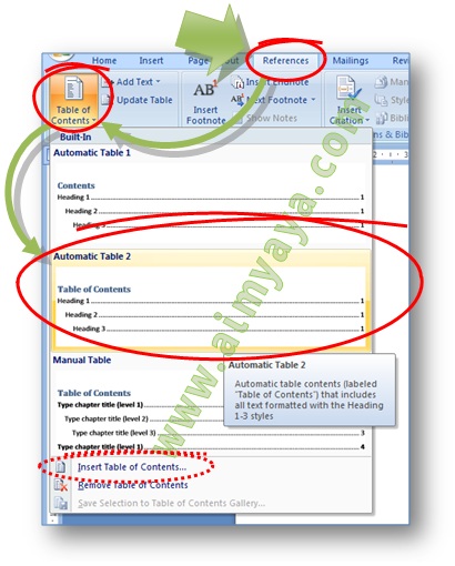 Gambar:  Cara cepat membuat Daftar isi  (Table of Content) di Microsoft Word