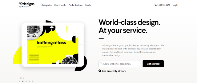 Image of 99designs's home page which is among one of the most popular freelancing websites in India