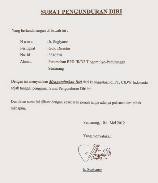 6 Contoh Surat Pengunduran Diri: Surat Resign  Kumpulan