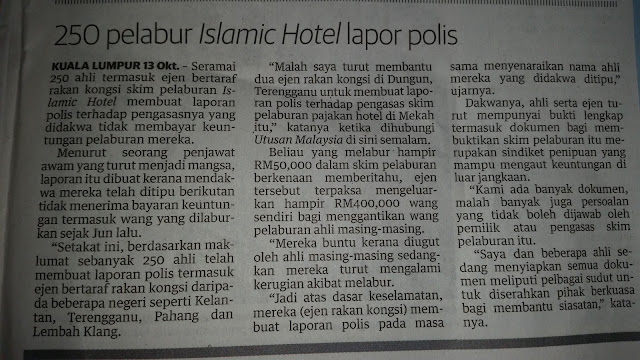 Pelabur 'Islamic Hotel' lapor polis