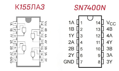 Микросхему К155ЛА3 можно заменить на аналог SN7400N