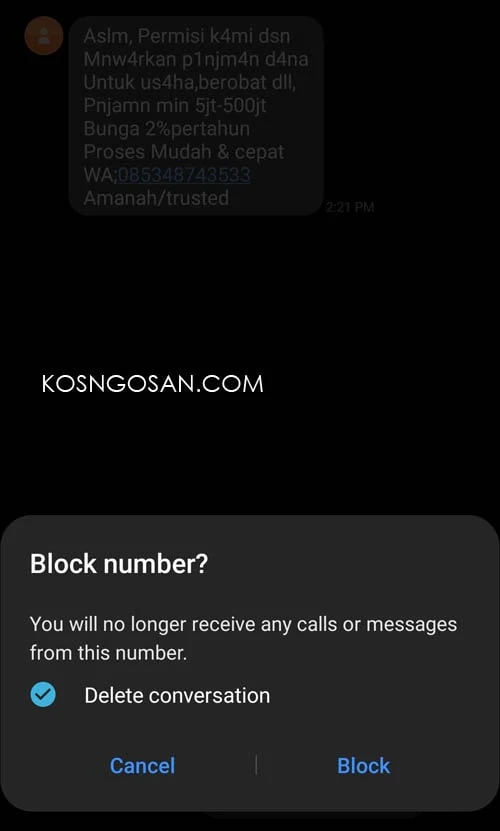 cara blokir sms iklan samsung