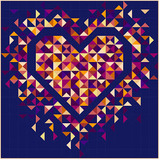 Exploding Heart quilt in sunset inspired solid colors