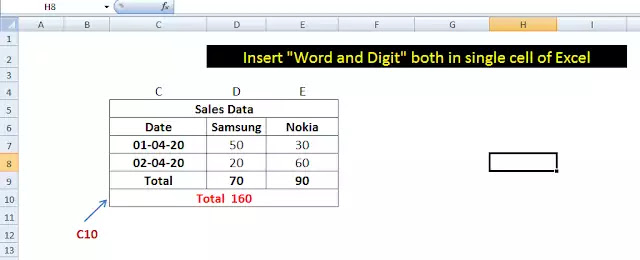 Insert Word and Digit both in a single cell of Excel sheet