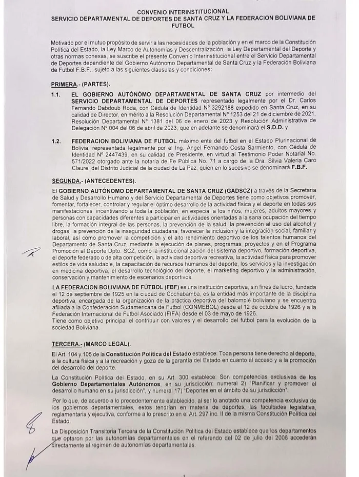 Convenio Interinstitucional SEDES Santa Cruz y la Federación Boliviana de Futbol