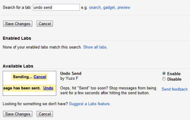 Undo Send Gmail Labs