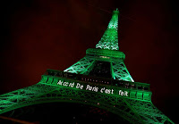 The Eiffel Tower is illuminated green with the words "Paris Agreement is Done" to celebrate the pact on Nov. 4, 2016. (Credit: Jacky Naegelen/Reuters) Click to Enlarge.