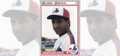 Ranbir Grewal 1990 Jamestown Expos card, Grewal up close turned to camera