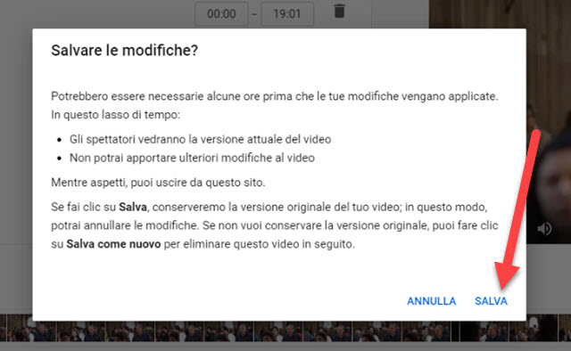 salvare le modifiche del video