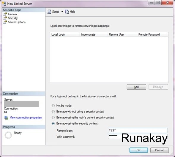 Configure the users for the linked server